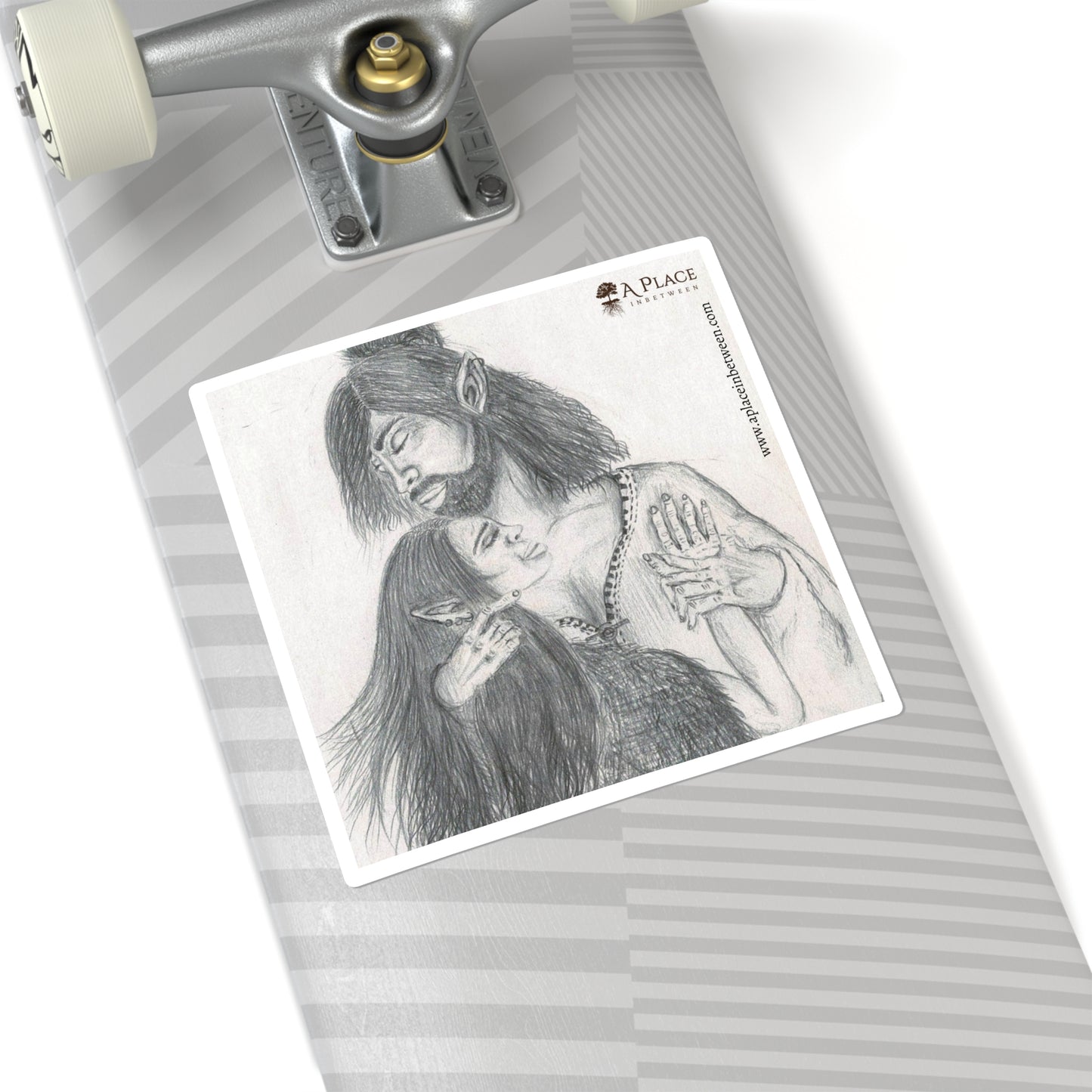 Fantasy Elf Couple Pencil Art Sticker - Square Decorative Sticker