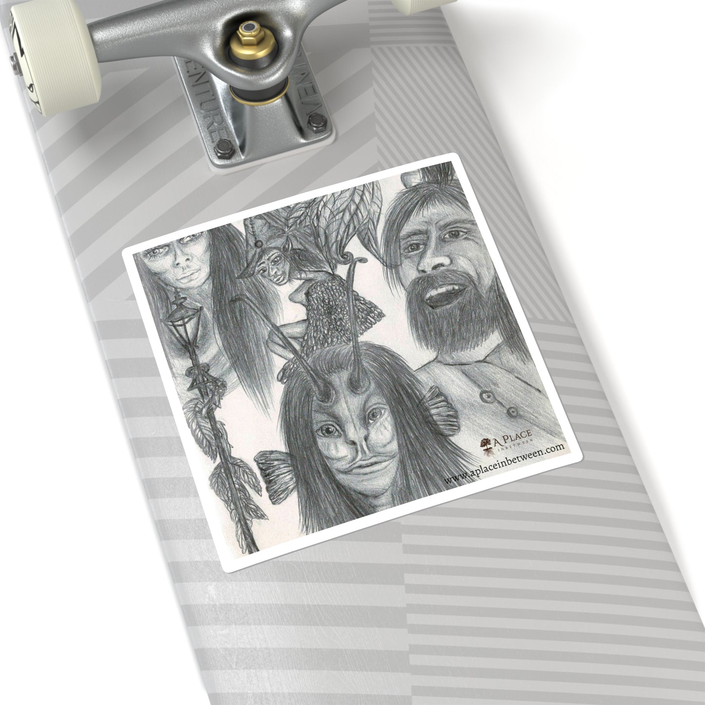 Sketch Art Square Sticker — Mythic Faces and creatures /lantern Collage 2 of 2