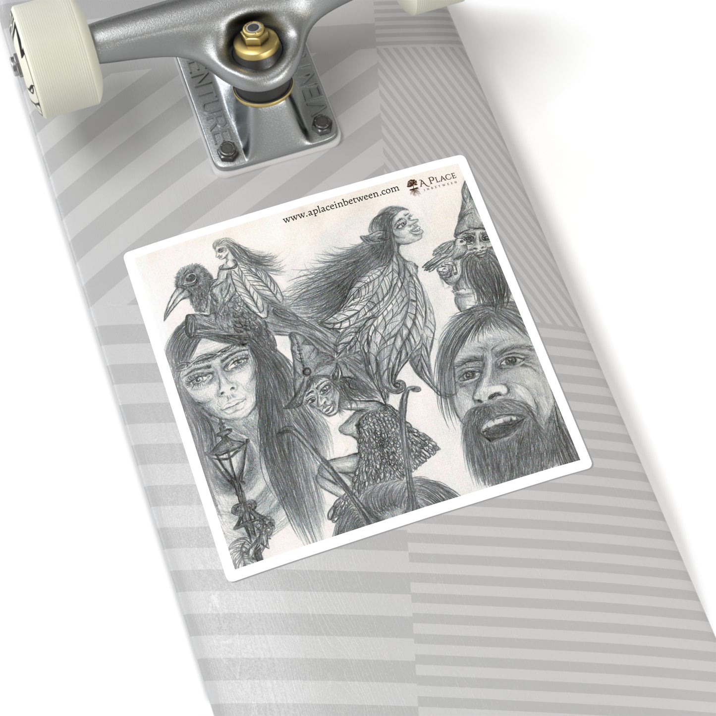 Sketch Art Square Sticker — Mythic Faces and creatures /lantern Collage 1 of 2