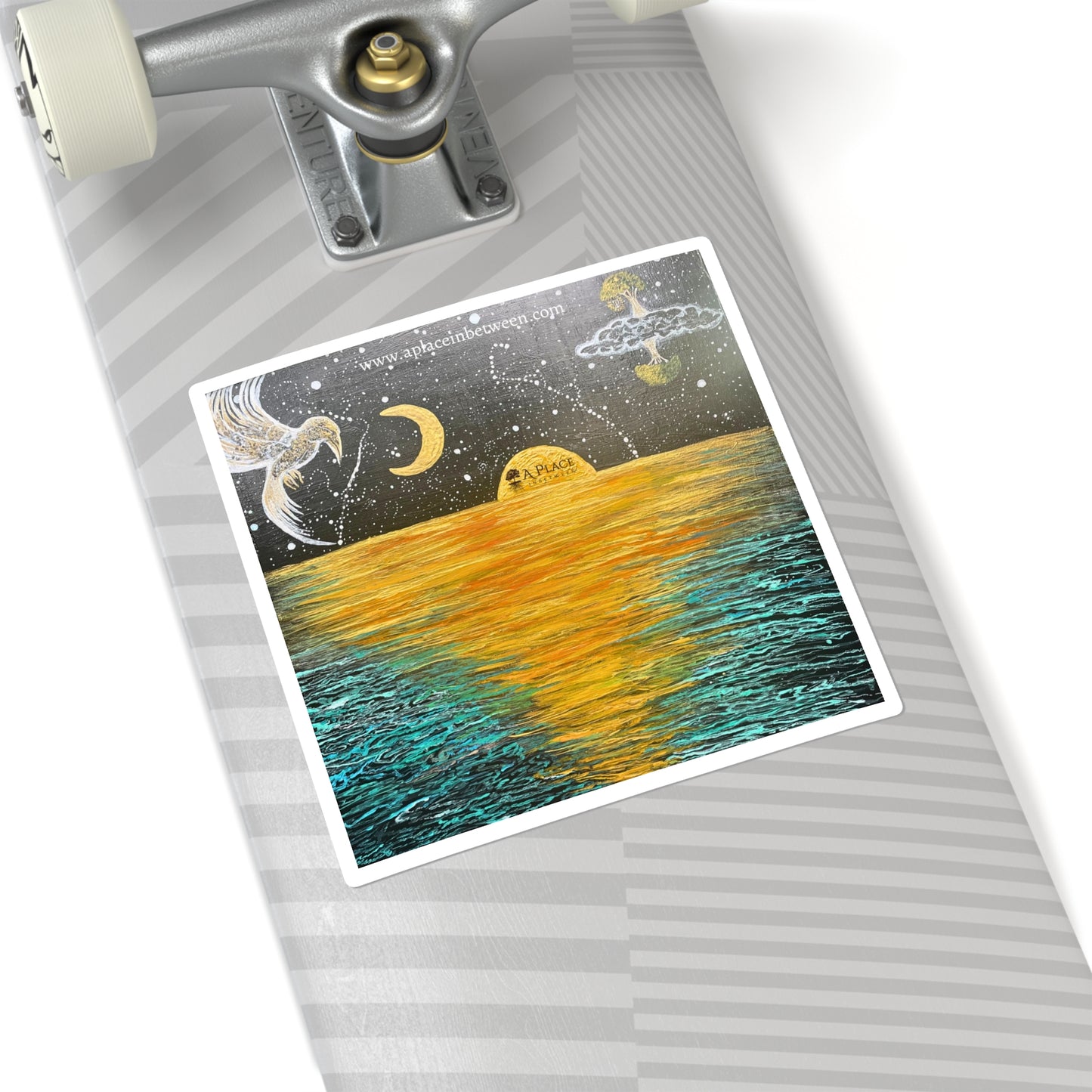 “Galaxy Sunrise “Mystic Sea /lantern /tree of life Square Sticker — Moon, Stars & Soaring Bird Sticker
