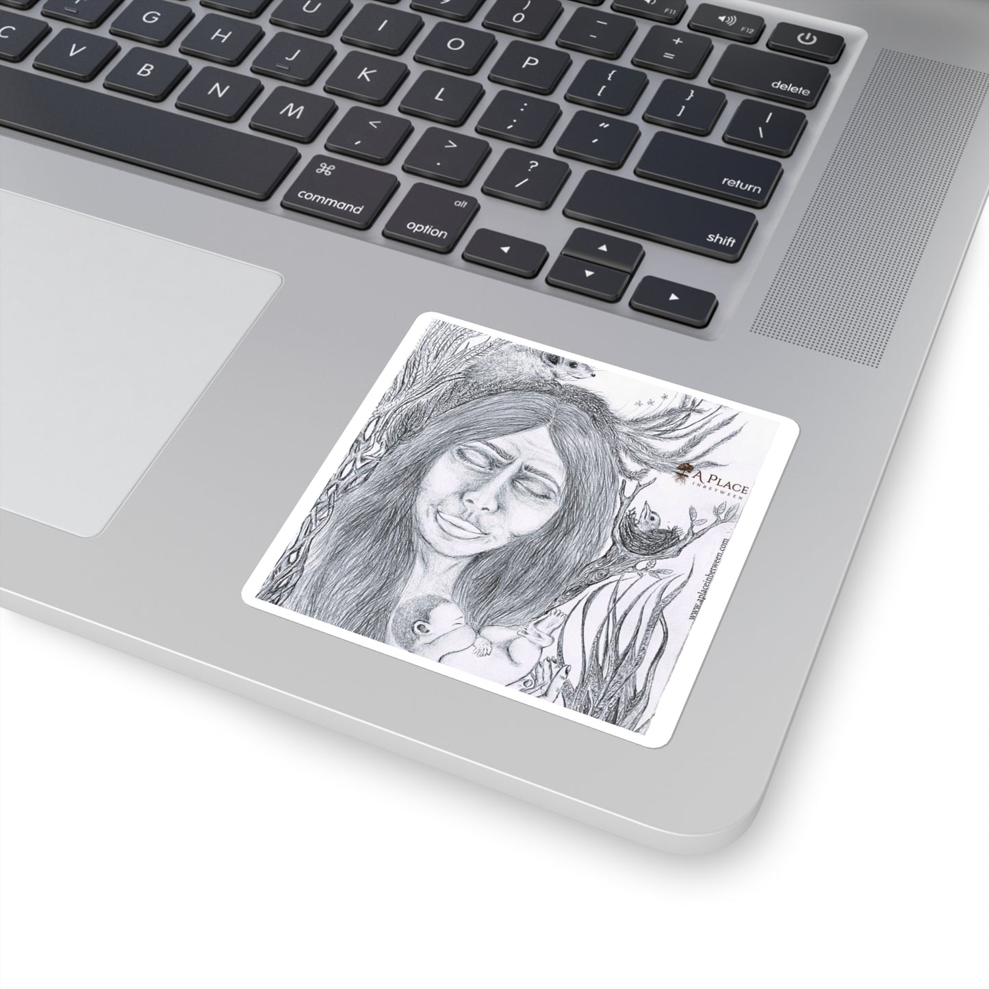 Square Art Sticker — Ethereal Mother & Child Pencil Illustration