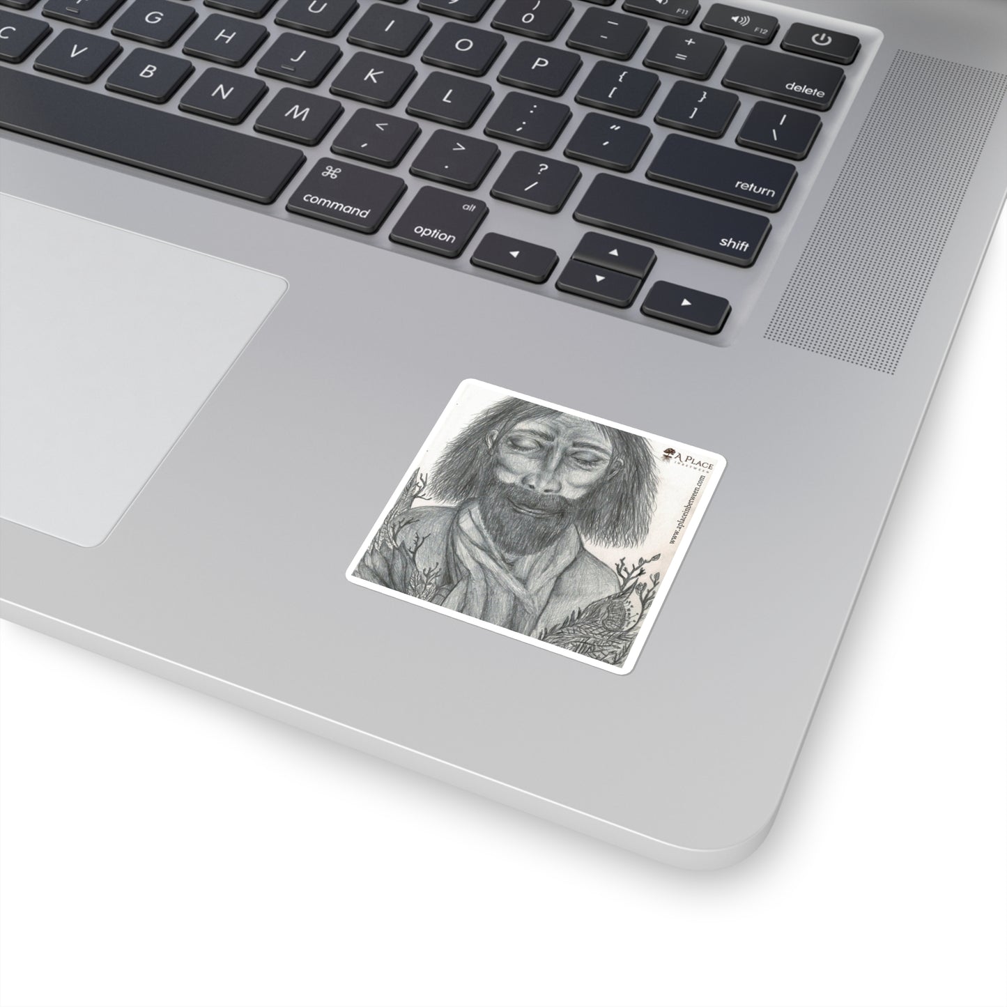 Square Sticker — Hand-Drawn Bearded Man “Believe”  Illustration (A Place, Pencil Sketch)