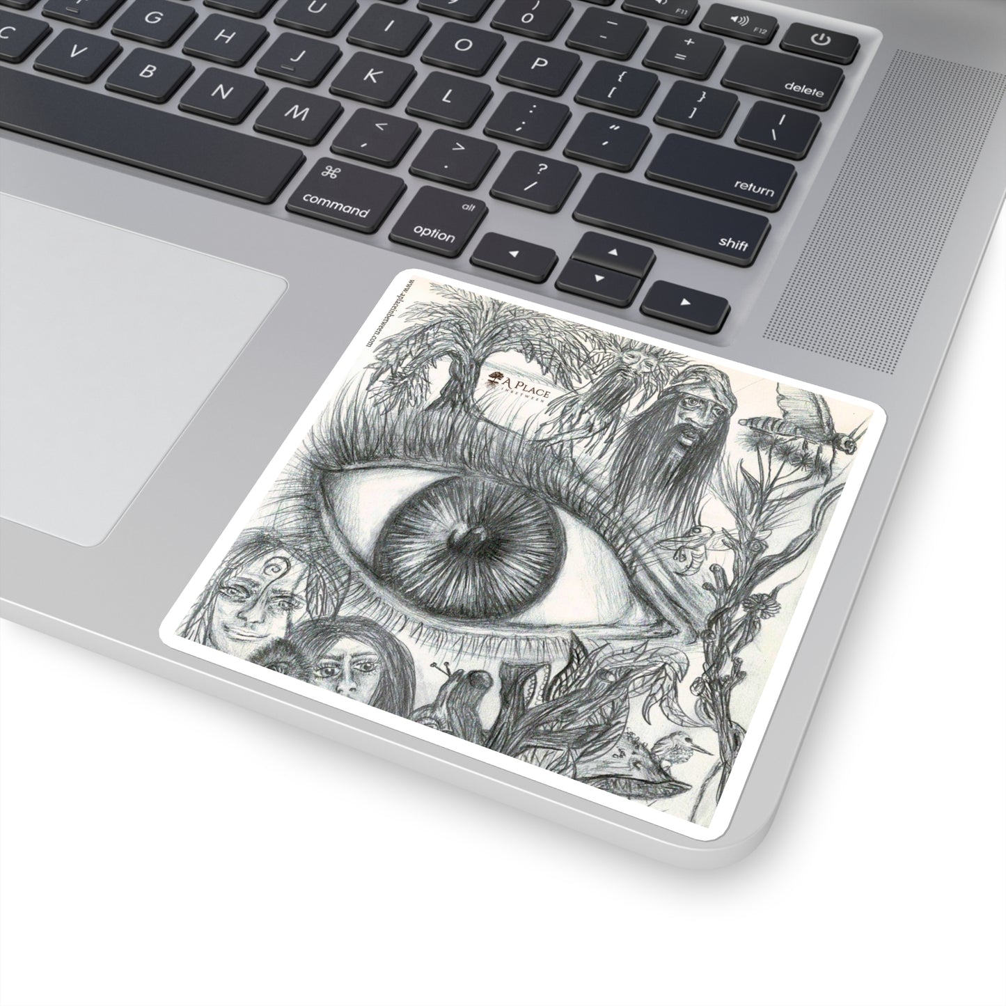 Mystic Eye Art Square Sticker — Hand-Drawn Surreal /fantasy /elvish Pencil Illustration 1 of 2