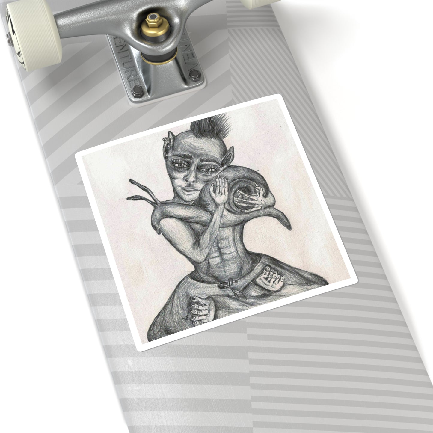 "Hold close to what matters' Fantasy/Creatures /Warrior/ Snail/ Square Sticker — Hand-Drawn Surreal Pencil Illustration