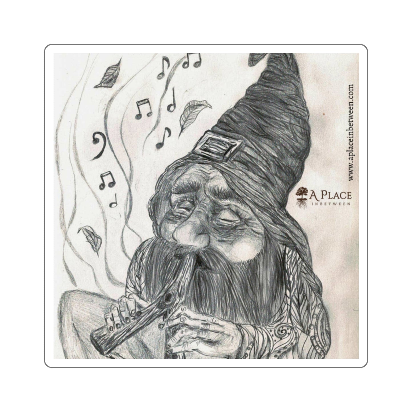Gnome Flute Square Sticker – Hand-Drawn Whimsical Musician Decal