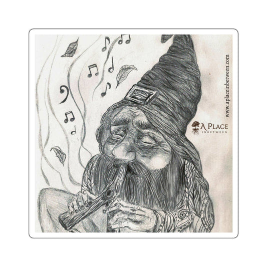 Gnome Flute Square Sticker – Hand-Drawn Whimsical Musician Decal