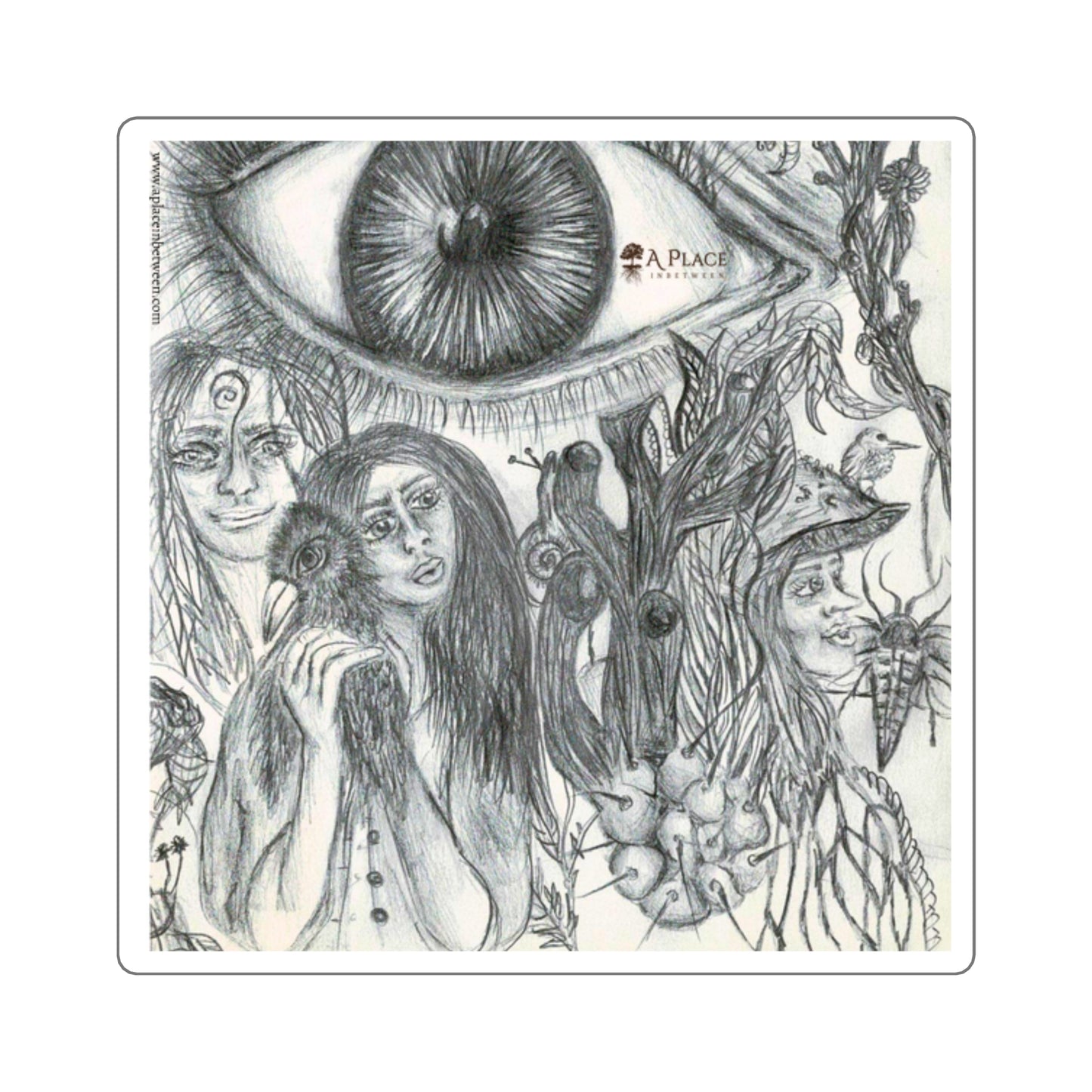 Mystic Eye Art Square Sticker — Hand-Drawn Surreal/plants/elvish creatures- Pencil Illustration 2 of 2
