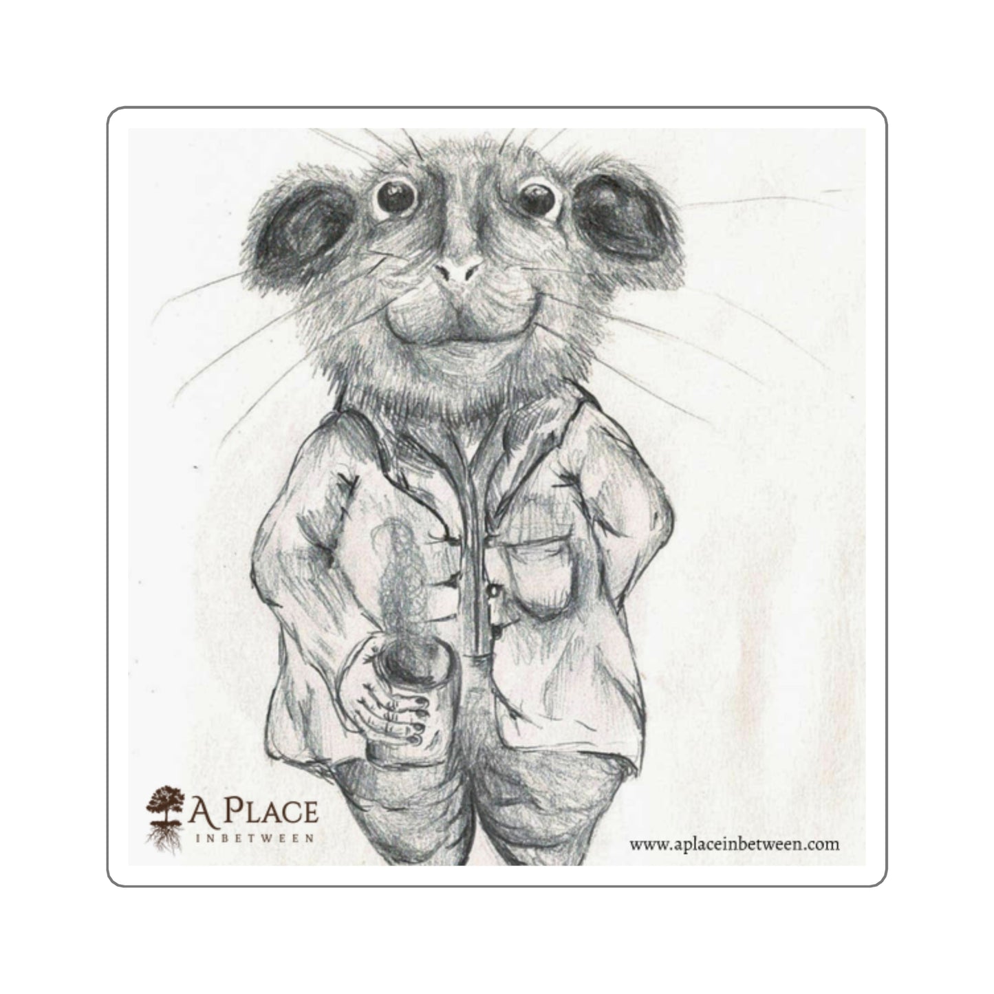 “Pleasant Mouse enjoying a hot brew “Sticker — Cute Hand-Drawn Character Square Sticker