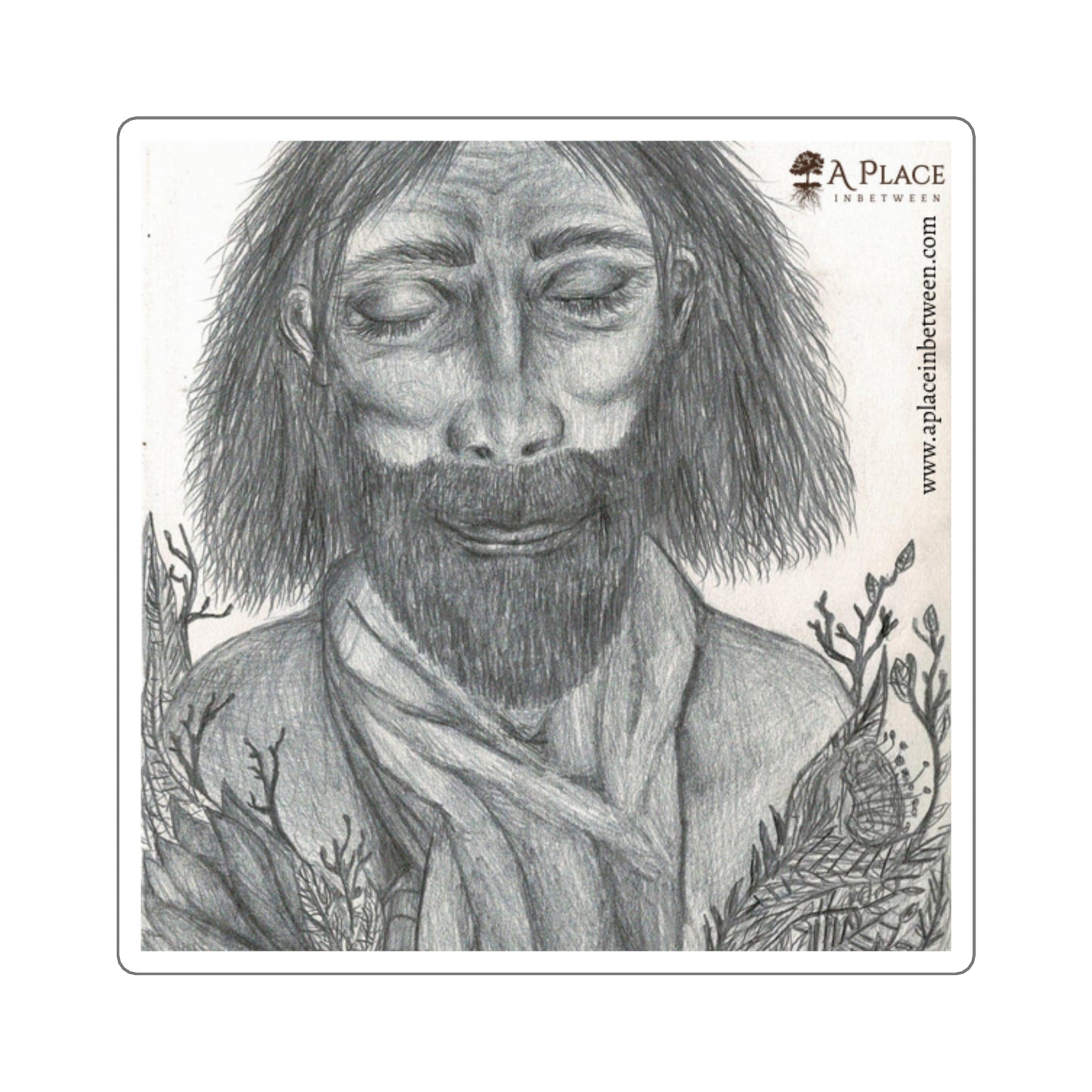 Square Sticker — Hand-Drawn Bearded Man “Believe”  Illustration (A Place, Pencil Sketch)