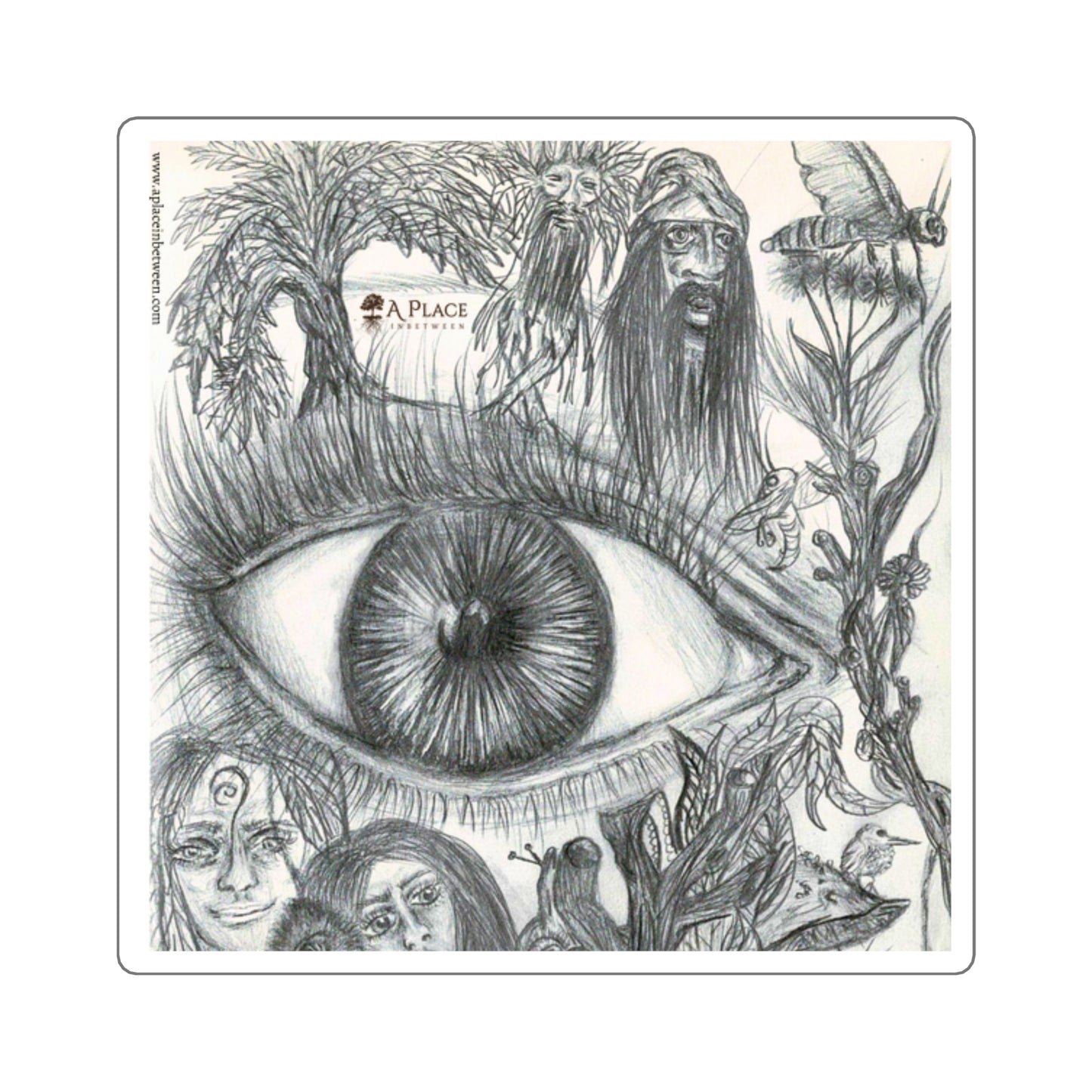 Mystic Eye Art Square Sticker — Hand-Drawn Surreal /fantasy /elvish Pencil Illustration 1 of 2