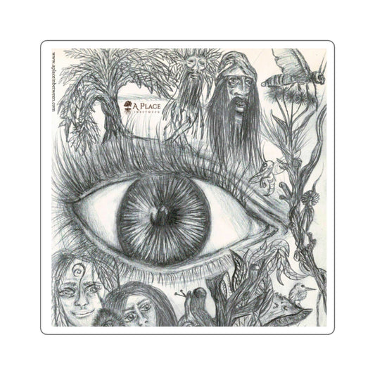 Mystic Eye Art Square Sticker — Hand-Drawn Surreal Pencil Illustration 1 of 2