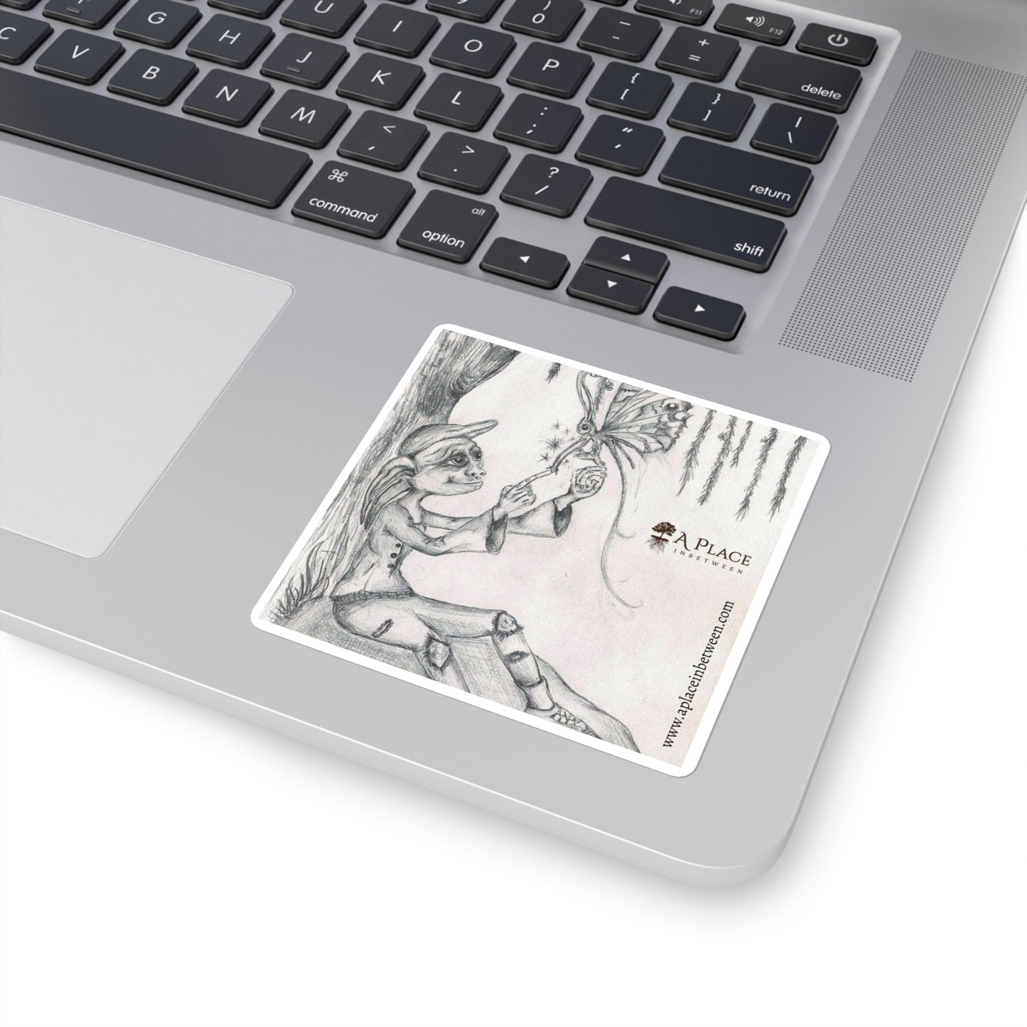 Fairy & Butterfly Square Sticker — Hand-Drawn Whimsical Art Sticker