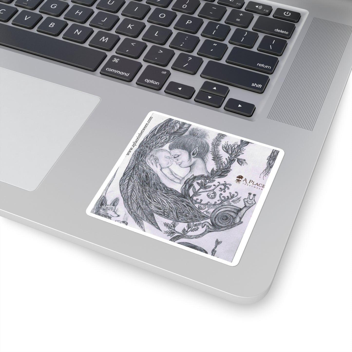 Square Sticker — Mother & Child Pencil Art Illustration