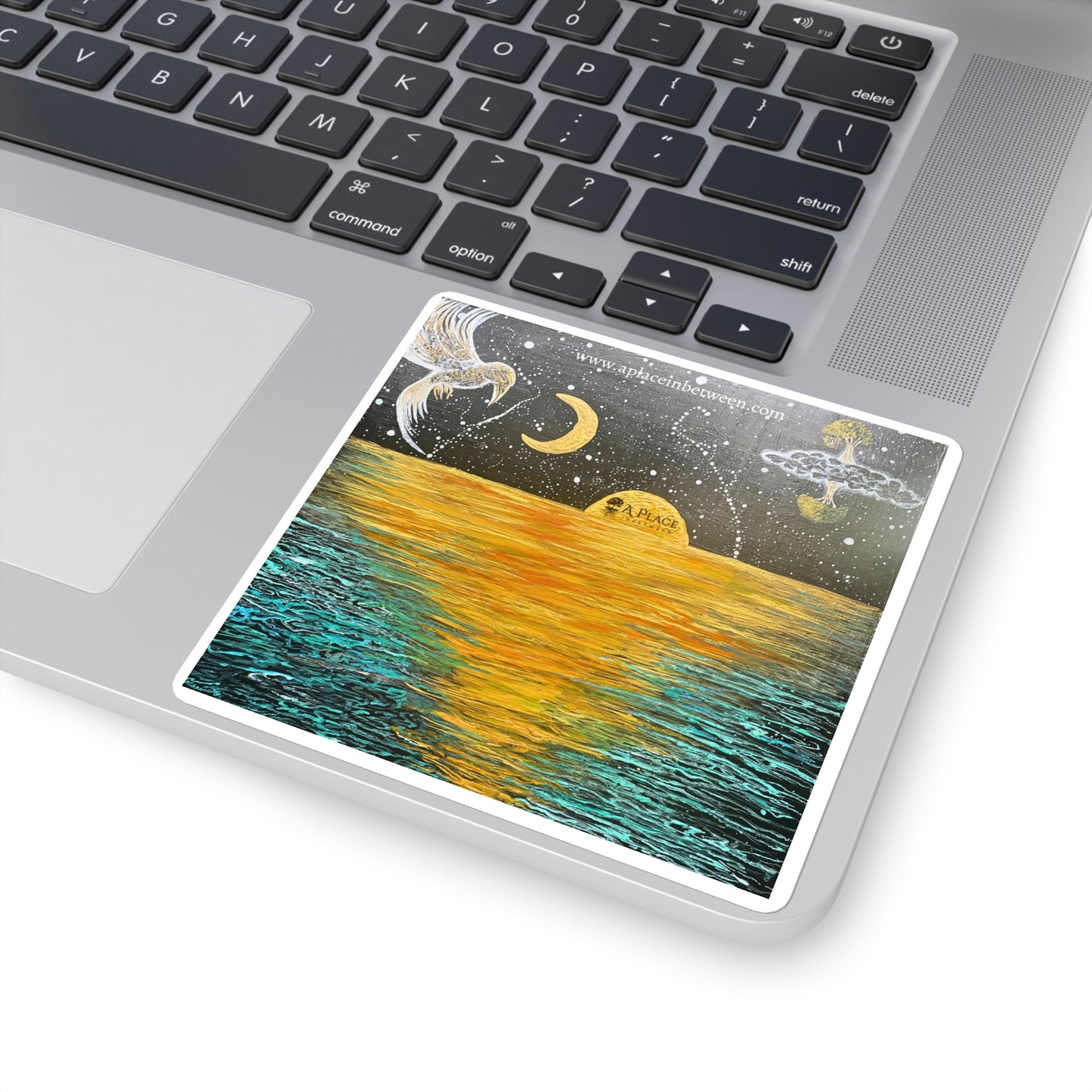 “Galaxy Sunrise “Mystic Sea /lantern /tree of life Square Sticker — Moon, Stars & Soaring Bird Sticker