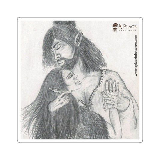 Fantasy Elf Couple Pencil Art Sticker - Square Decorative Sticker