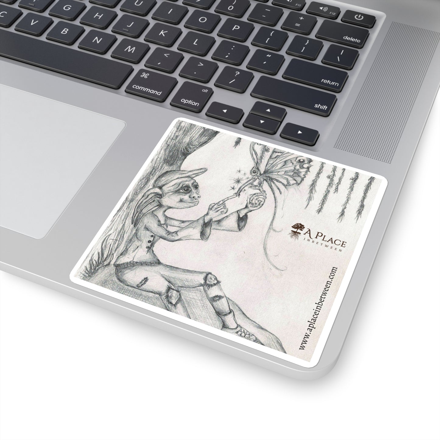 Fairy & Butterfly Square Sticker — Hand-Drawn Whimsical Art Sticker