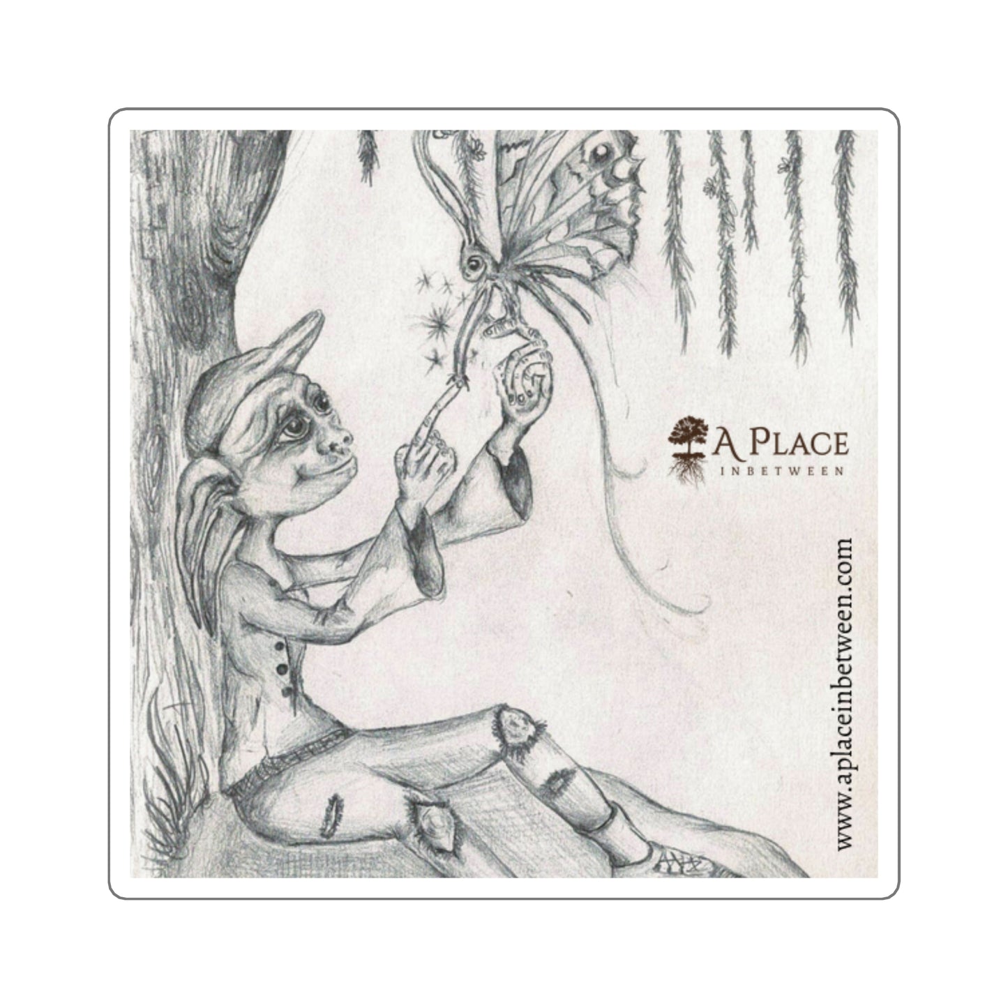 Fairy & Butterfly Square Sticker — Hand-Drawn Whimsical Art Sticker