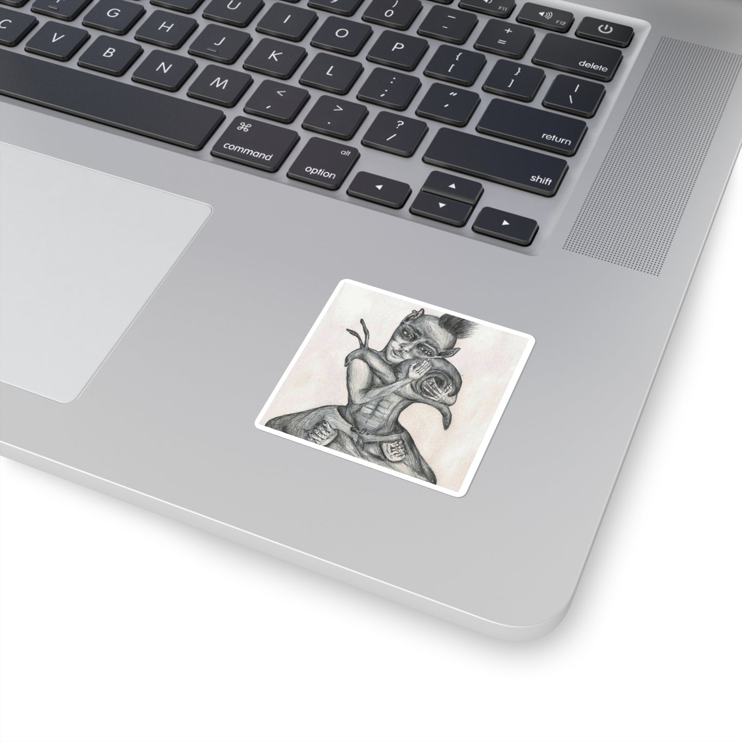 "Hold close to what matters' Fantasy/Creatures /Warrior/ Snail/ Square Sticker — Hand-Drawn Surreal Pencil Illustration