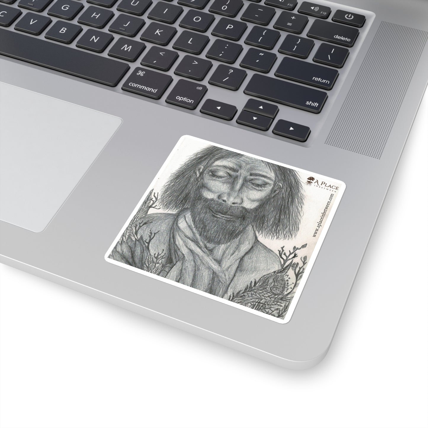 Square Sticker — Hand-Drawn Bearded Man “Believe”  Illustration (A Place, Pencil Sketch)