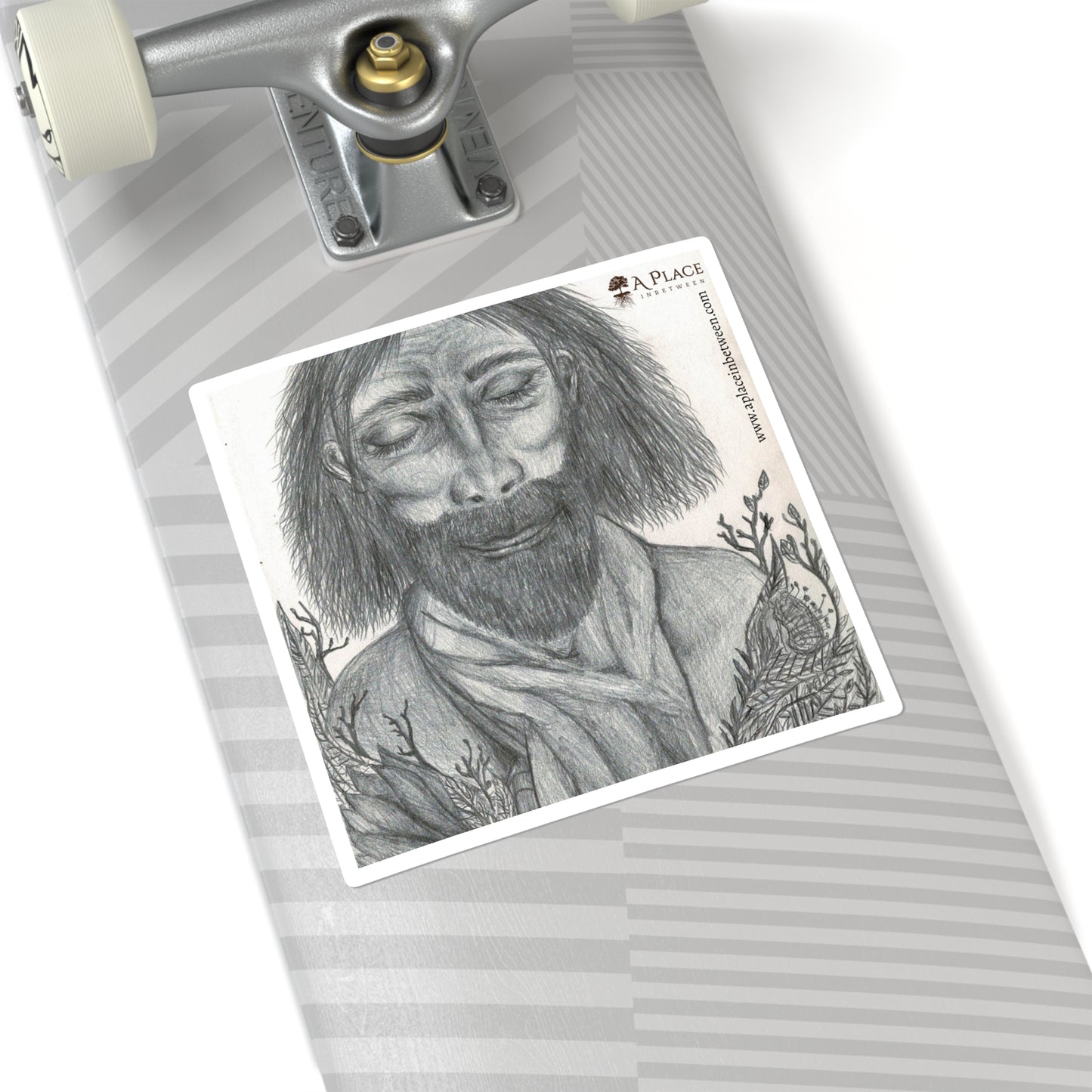 Square Sticker — Hand-Drawn Bearded Man “Believe”  Illustration (A Place, Pencil Sketch)
