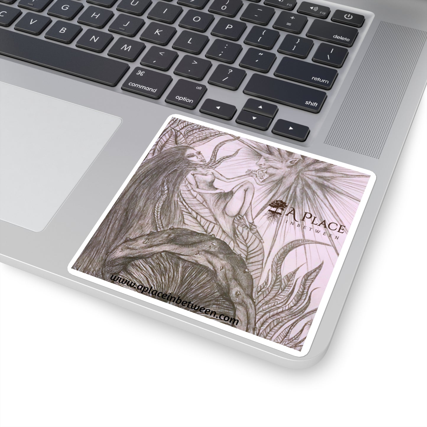 "Appreciation"  Sketch, Plant Flow, Mushrooms , Fantasy Art Square Sticker — Mythic, Fairy  Unique Artwork, Pencil