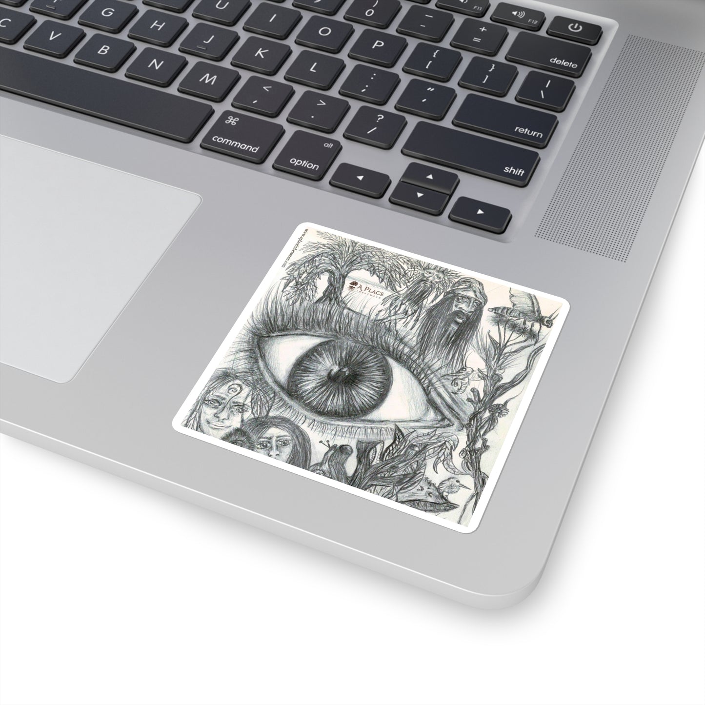 Mystic Eye Art Square Sticker — Hand-Drawn Surreal /fantasy /elvish Pencil Illustration 1 of 2