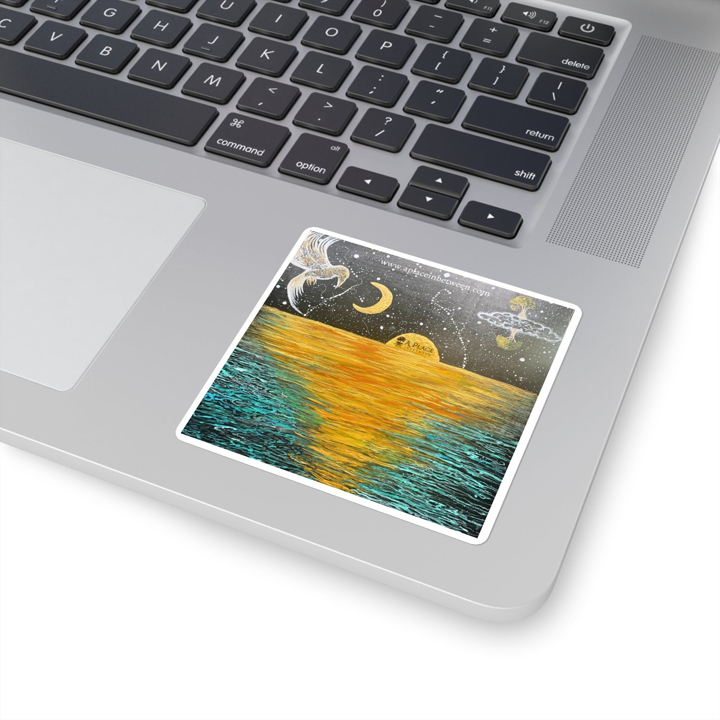 “Galaxy Sunrise “Mystic Sea /lantern /tree of life Square Sticker — Moon, Stars & Soaring Bird Sticker