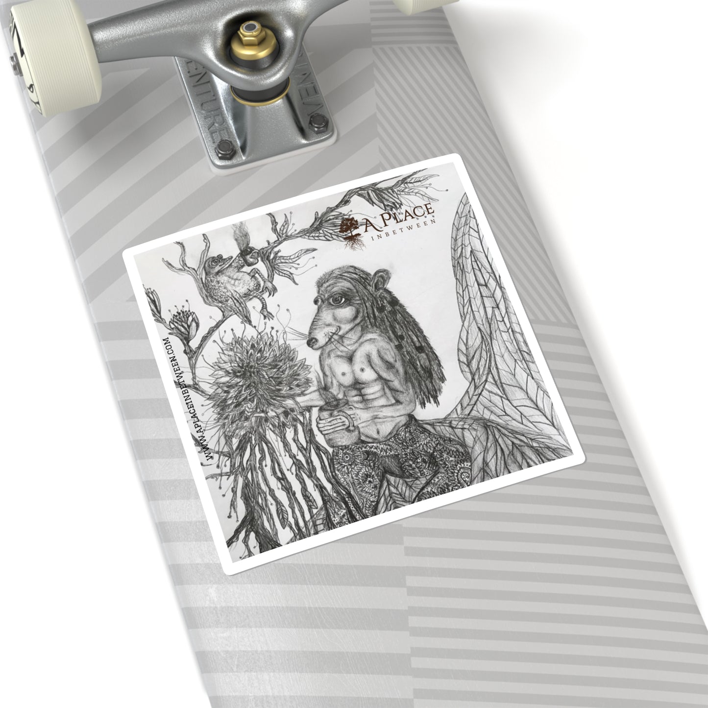 ' Hot Brew amongst the plants " Hippy Rat & Bird Plant Chill Square Sticker /Fantasy /nature