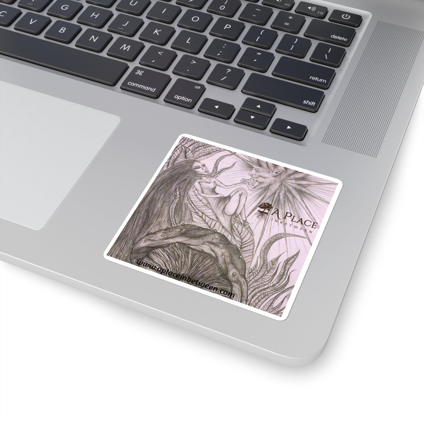 "Appreciation"  Sketch, Plant Flow, Mushrooms , Fantasy Art Square Sticker — Mythic, Fairy  Unique Artwork, Pencil