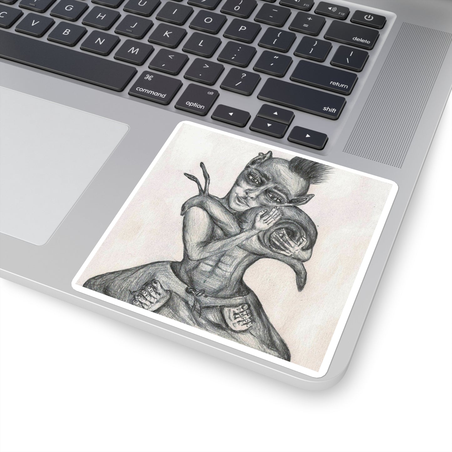 "Hold close to what matters' Fantasy/Creatures /Warrior/ Snail/ Square Sticker — Hand-Drawn Surreal Pencil Illustration