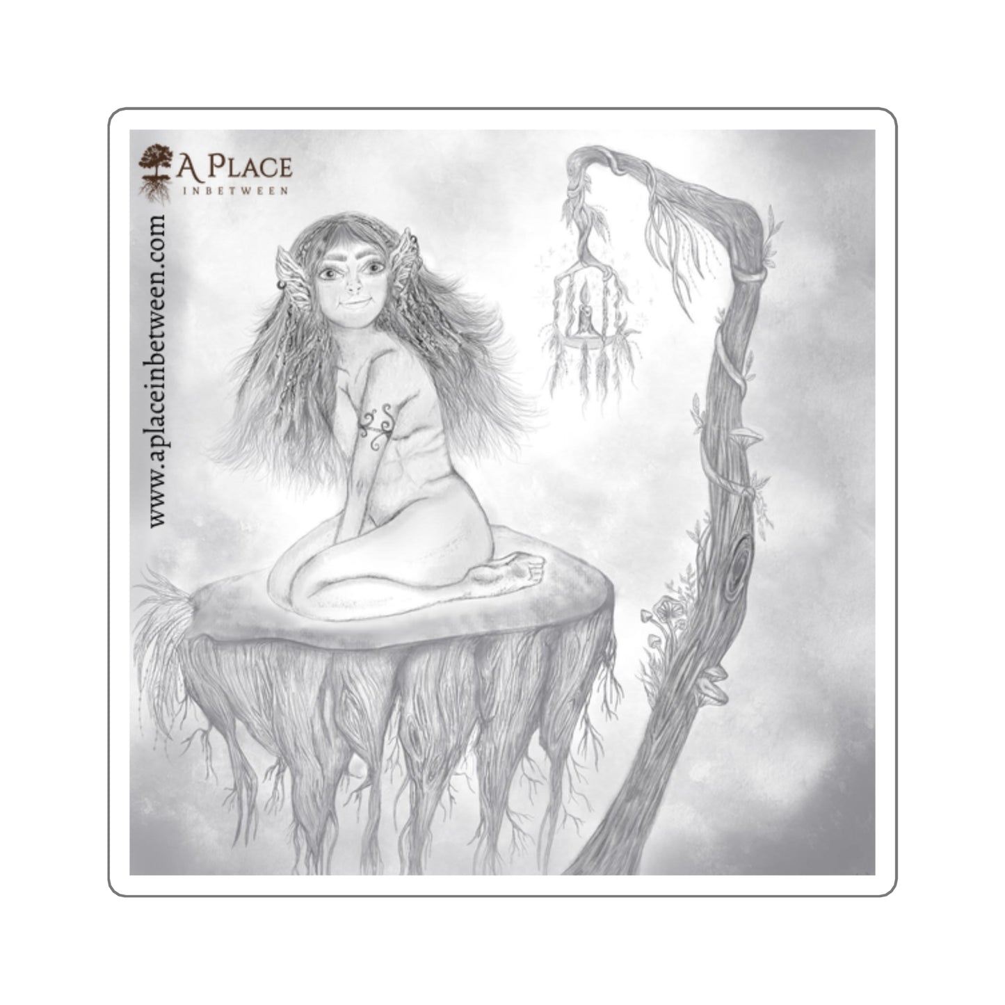 Elvish Warrior, Moon Square Sticker — Ethereal Fantasy Art Decal “ A place we only feel love “