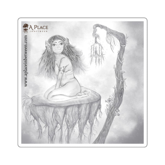 Elvish Warrior, Moon Square Sticker — Ethereal Fantasy Art Decal “ A place we only feel love “