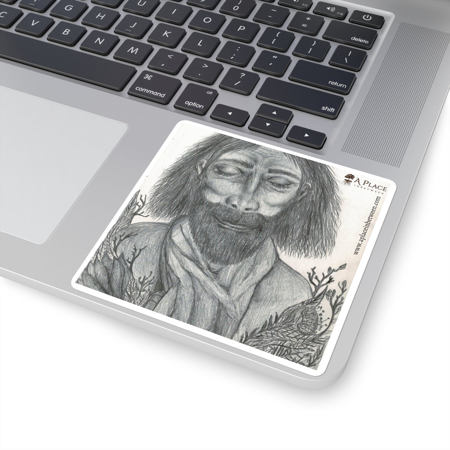 Square Sticker — Hand-Drawn Bearded Man “Believe”  Illustration (A Place, Pencil Sketch)