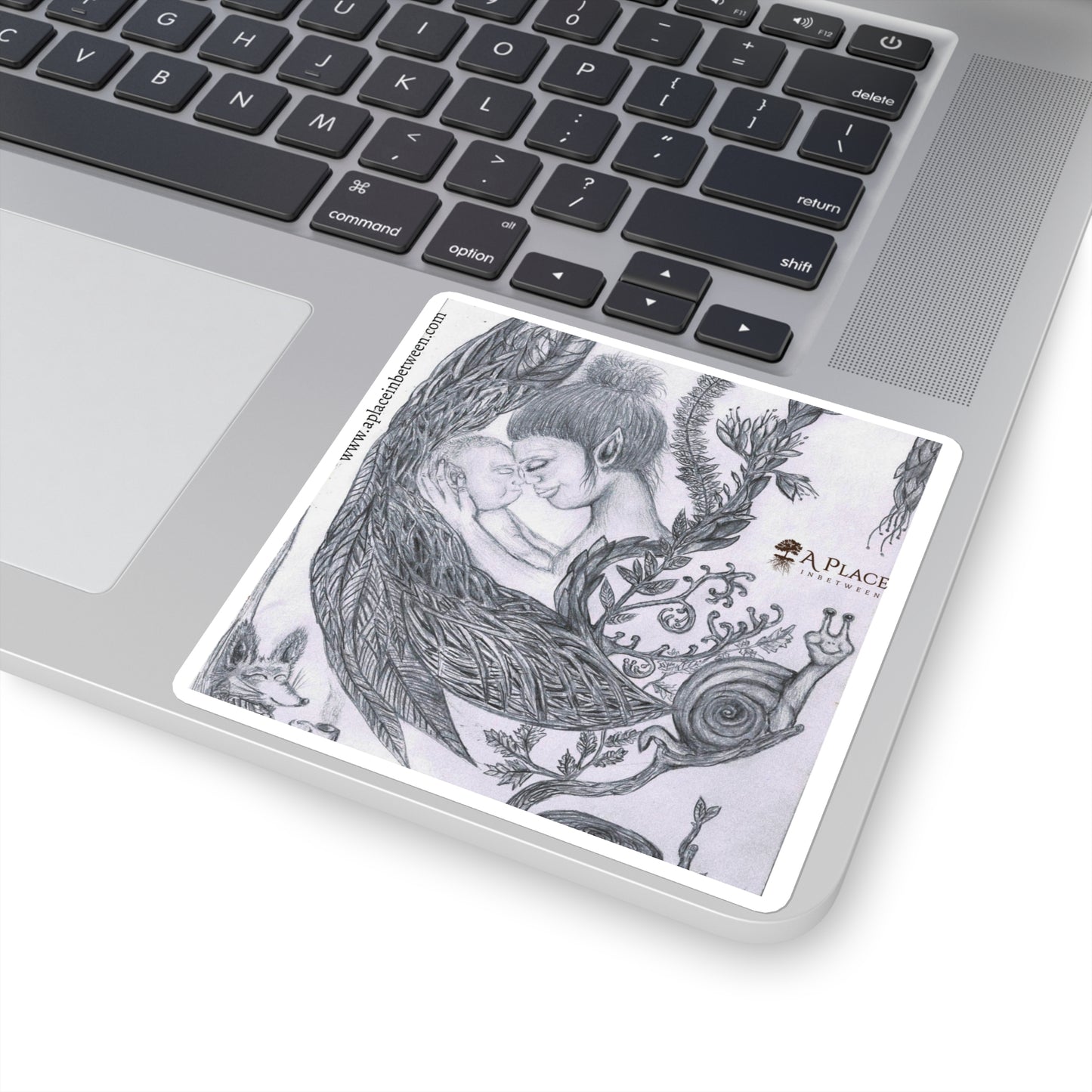 Square Sticker — Mother & Child Pencil Art Illustration