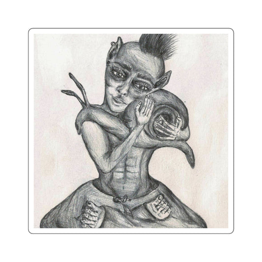 "Hold close to what matters' Fantasy/Creatures /Warrior/ Snail/ Square Sticker — Hand-Drawn Surreal Pencil Illustration