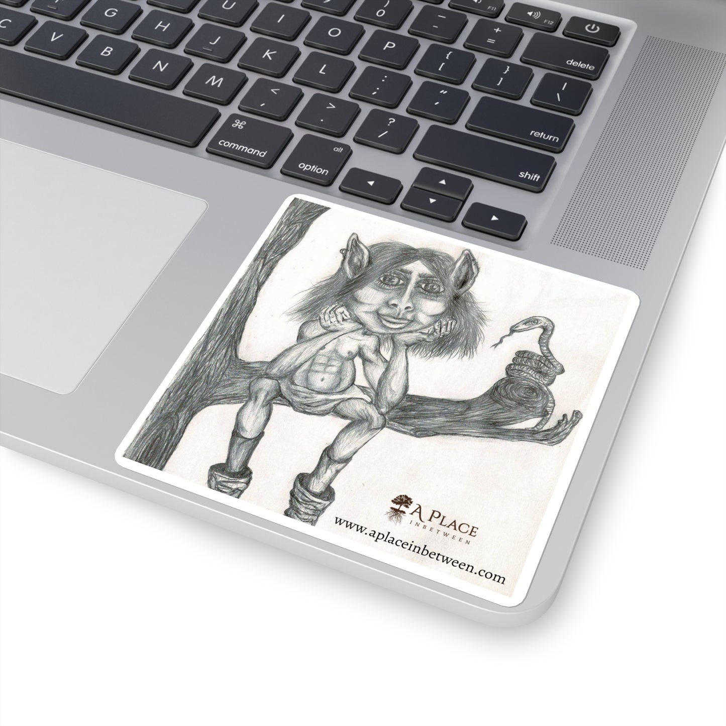 Fantasy Elf/Troll Square Sticker — Hand-Drawn Pencil Art with Snake