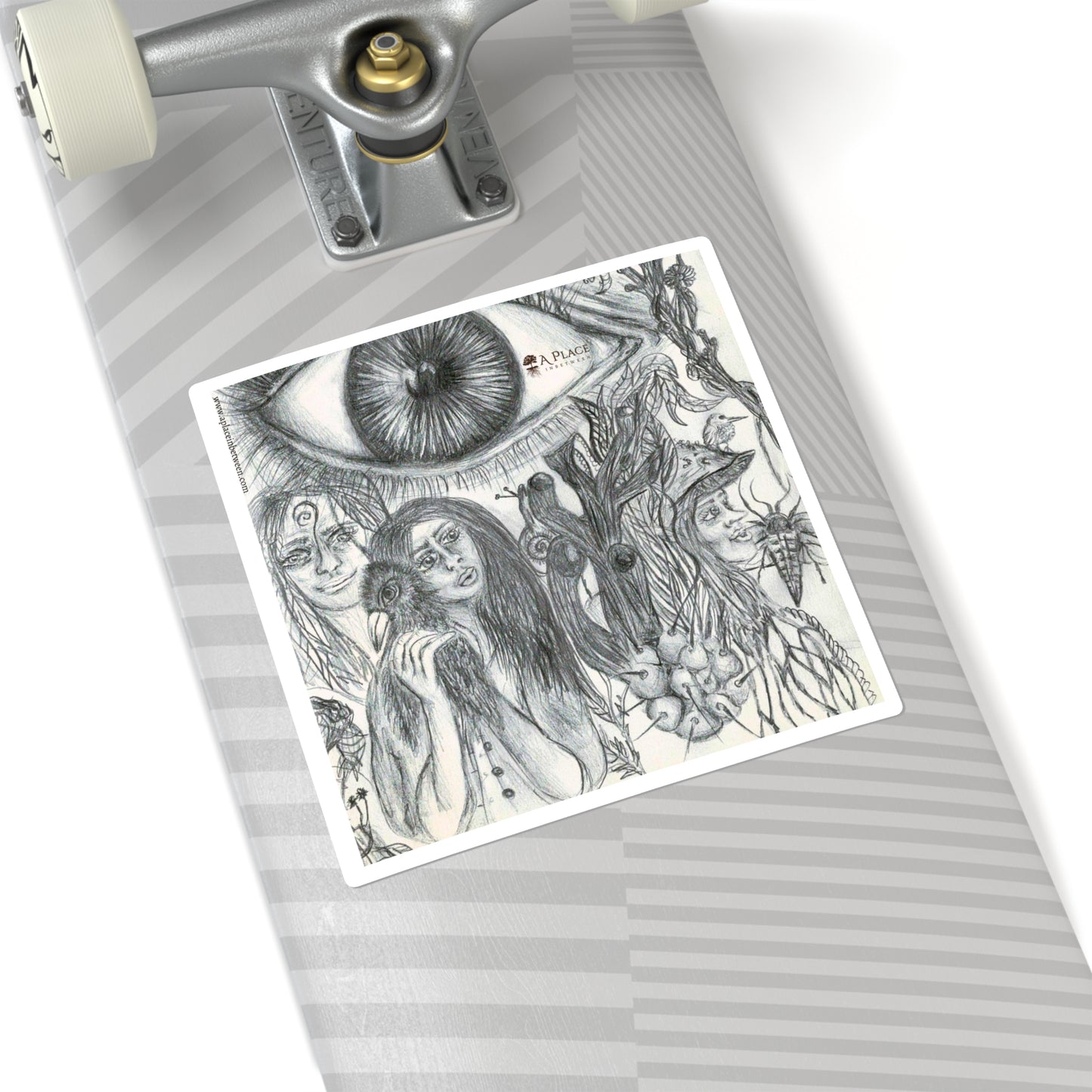 Mystic Eye Art Square Sticker — Hand-Drawn Surreal/plants/elvish creatures- Pencil Illustration 2 of 2