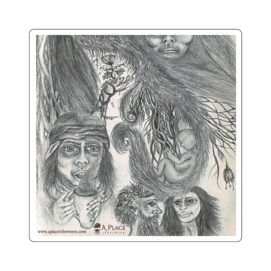 Mystical Forest Faces Square Sticker — Hand-Drawn Nature Spirit Art 2 of 2