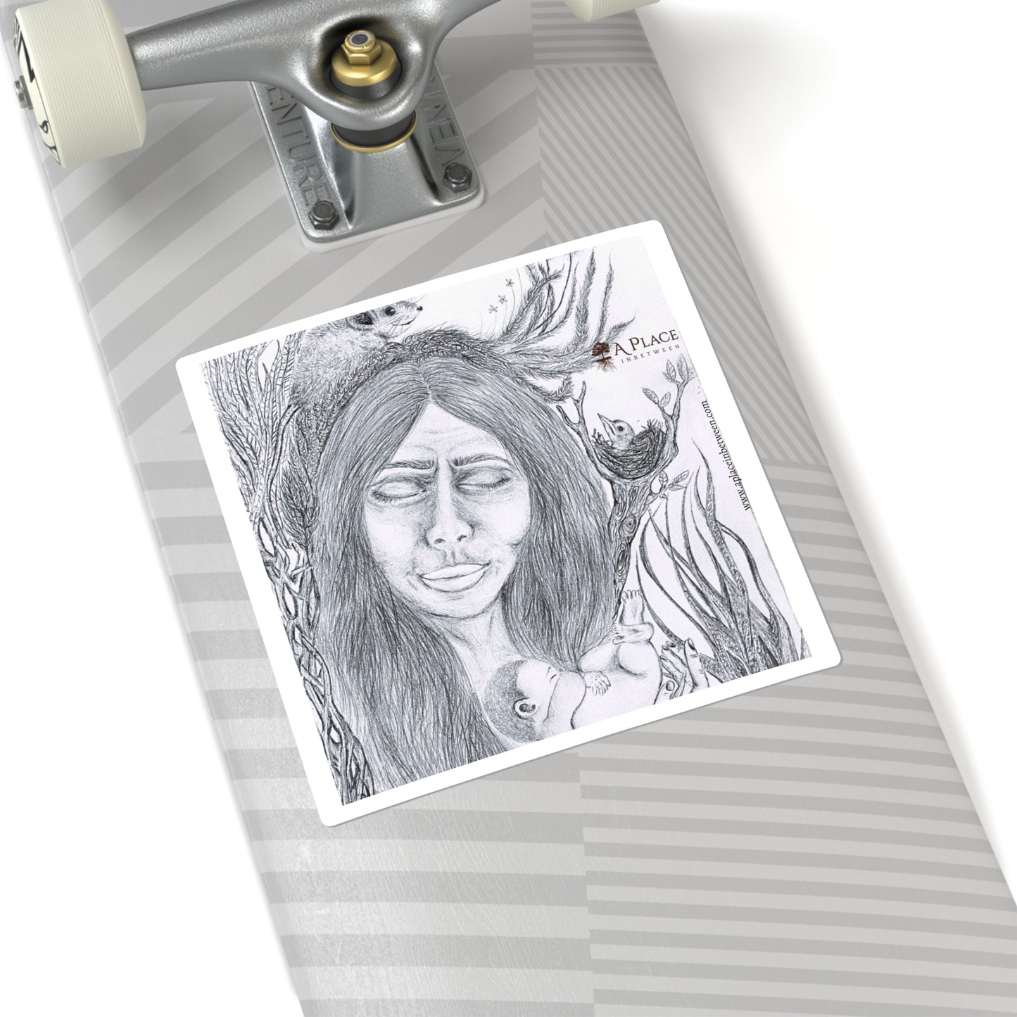 Square Art Sticker — Ethereal Mother & Child Pencil Illustration