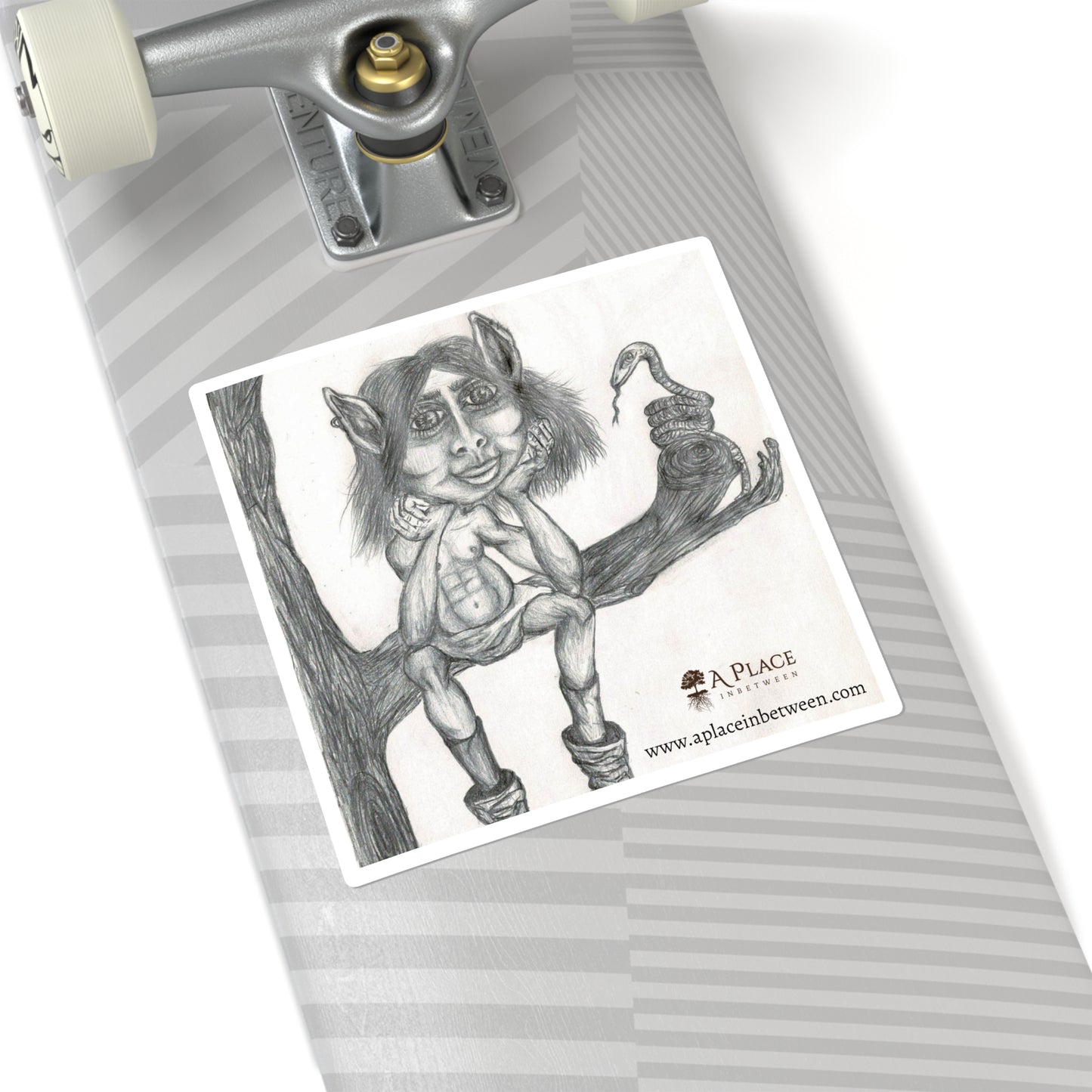 Fantasy Elf/Troll Square Sticker — Hand-Drawn Pencil Art with Snake
