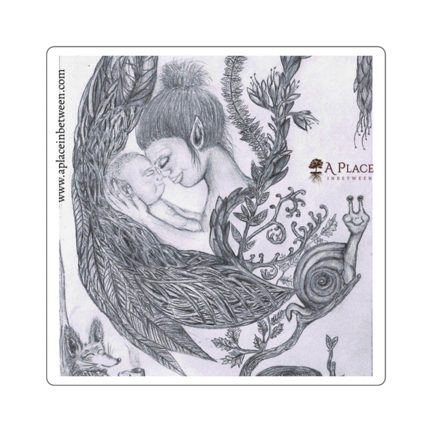 Square Sticker — Mother & Child Pencil Art Illustration
