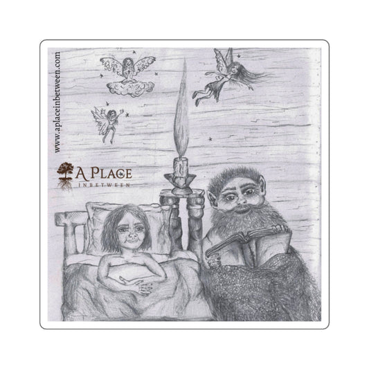 Candlelight warm bedtime stories”Illustration Square Sticker — ' Folk Art/fairy