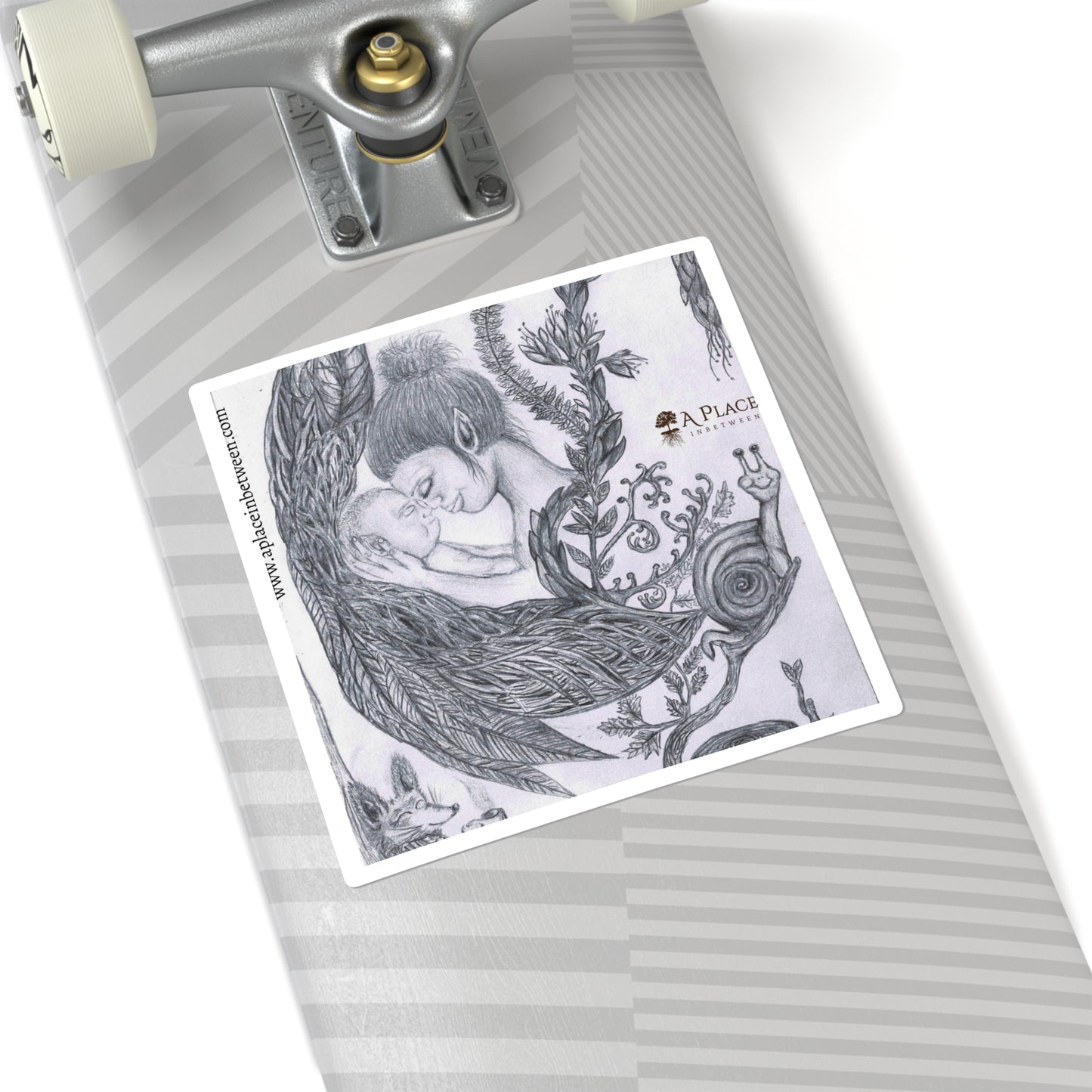 Square Sticker — Mother & Child Pencil Art Illustration
