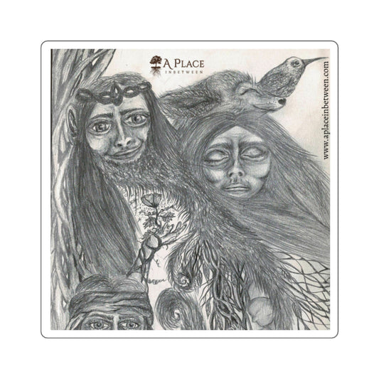 Mystical Forest Faces Square Sticker — Hand-Drawn Nature Spirit Art 1 of 2