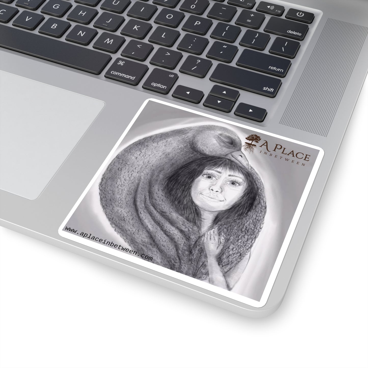 'Protected ' Fantasy Eagle Hugging Girl,Square Sticker,  Hand Drawn sketch